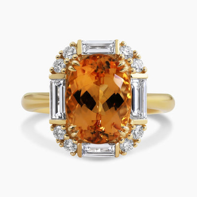 18ct yellow gold oval yellow topaz and diamond ring