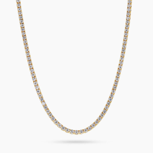 18ct yellow gold 127=13.05ct round brilliant cut diamond tennis necklace in a four claw setting