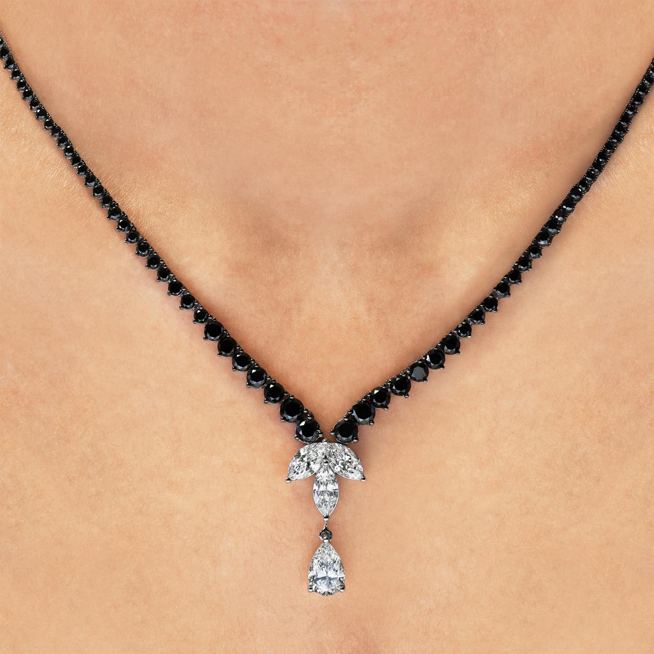 18ct white gold pear, marquise and round diamond tennis necklace GIA cert