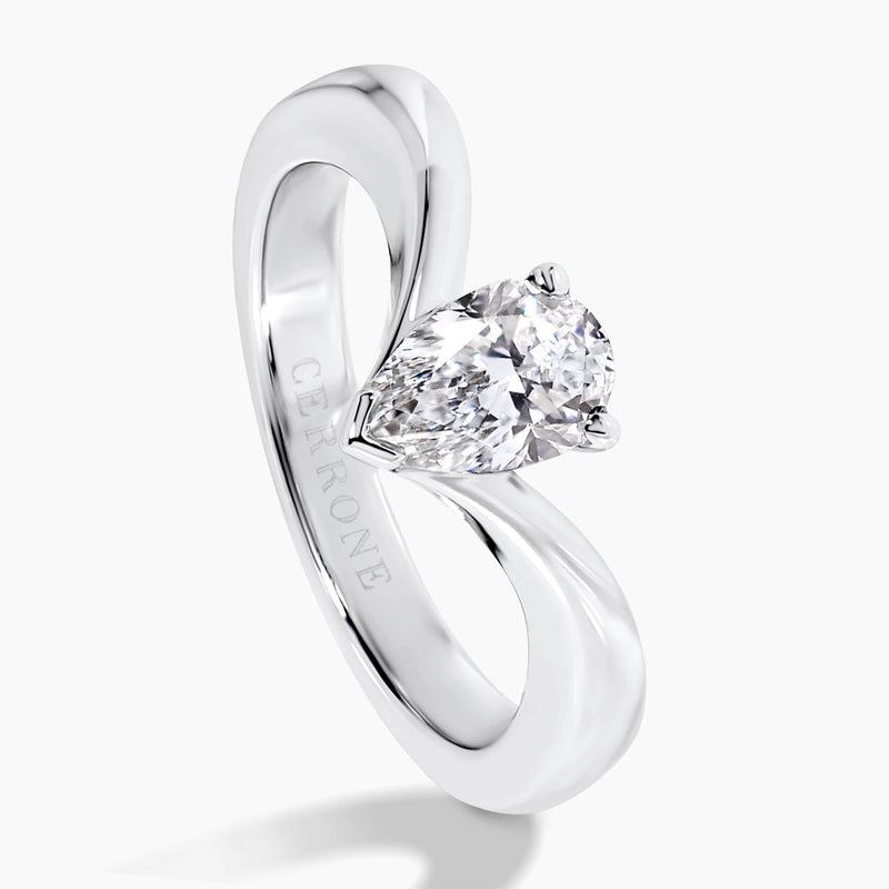 18ct white gold pear shaped lab grown diamond engagement ring on the side