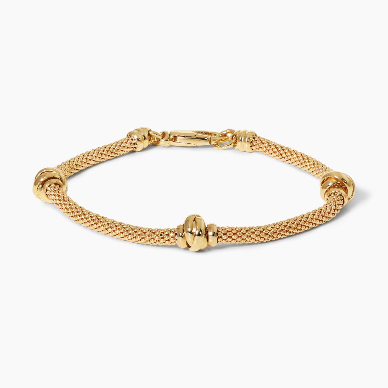 18ct yellow gold mesh bracelet with 3 rondels