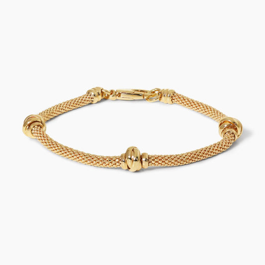 18ct yellow gold mesh bracelet with 3 rondels