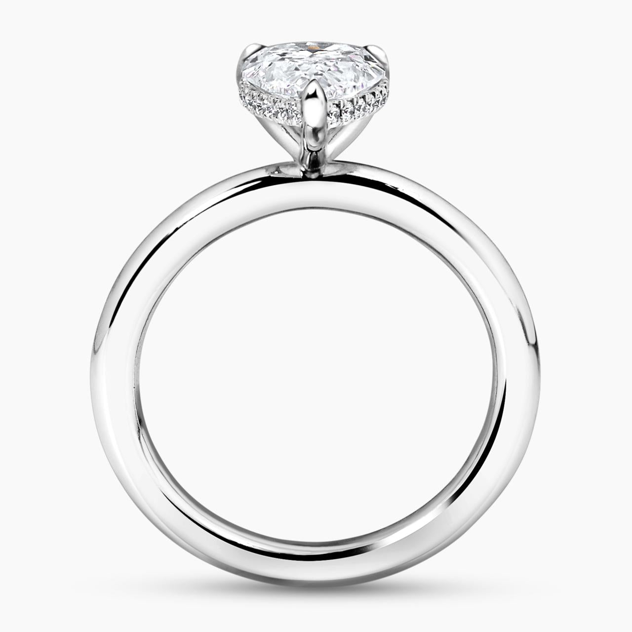18ct white gold 1.51ct pear shaped diamond hidden halo ring side profile