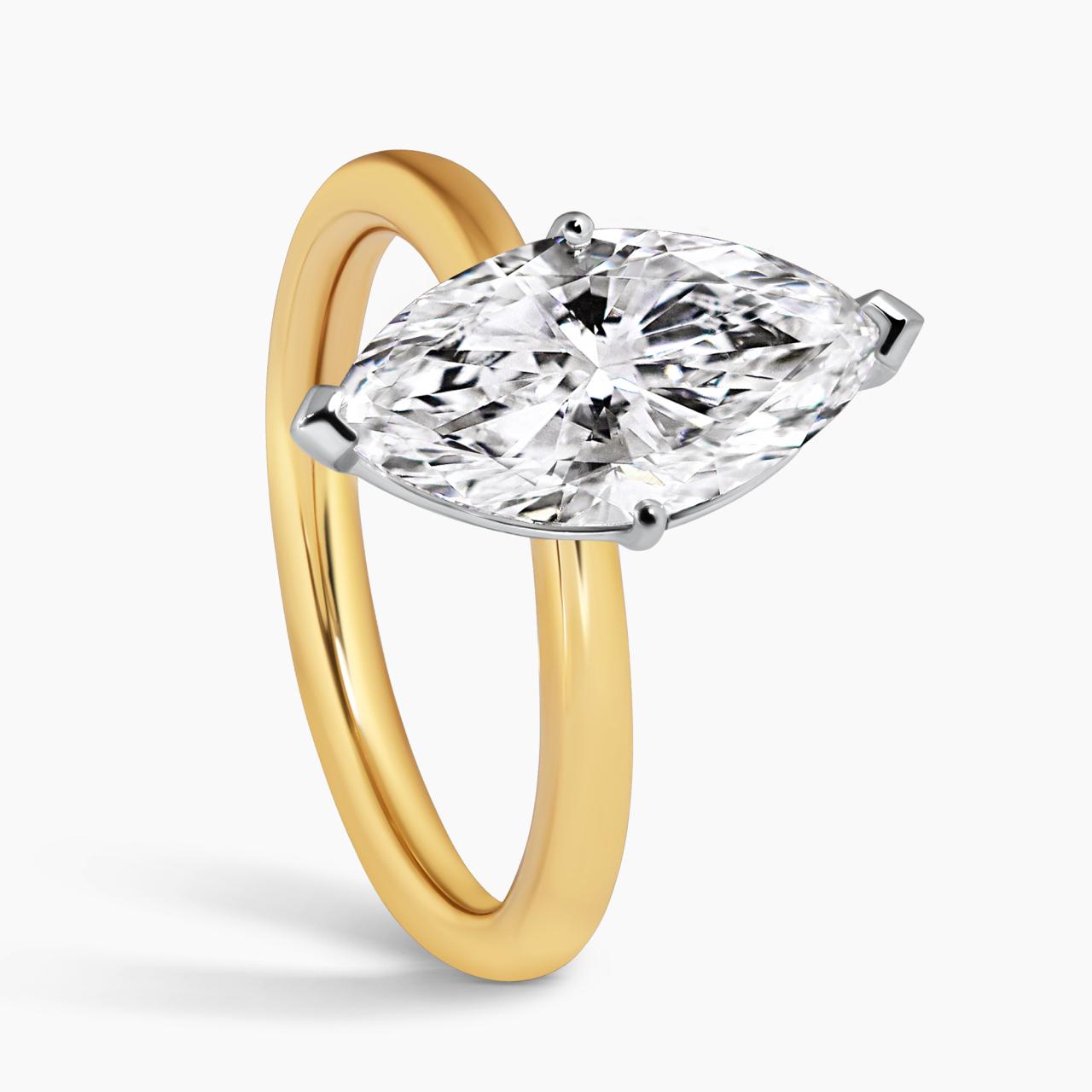 18ct yellow and white gold 2.46ct E VVS1 Marquise LAB Grown Diamond solitaire ring