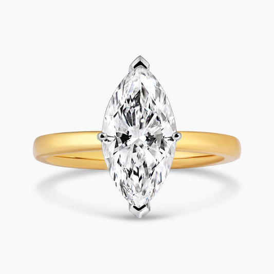 18ct yellow and white gold 2.46ct E VVS1 Marquise LAB Grown Diamond solitaire ring