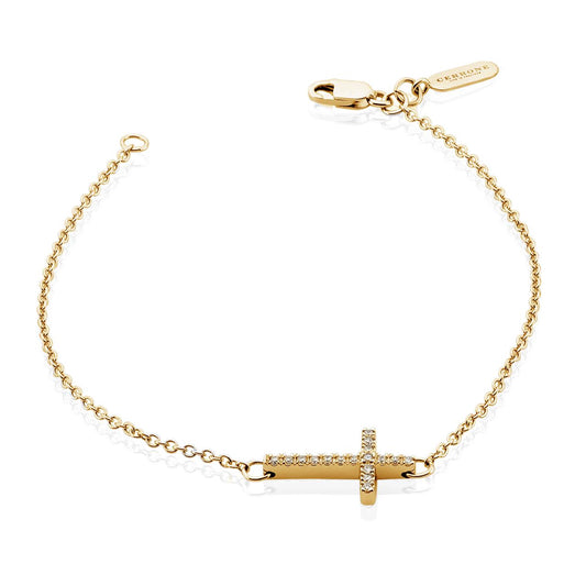 18ct yellow gold diamond cross bracelet