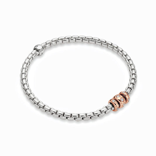 18ct white gold FOPE Flex'it bracelet with 18ct rose gold rhombus diamond set rondels