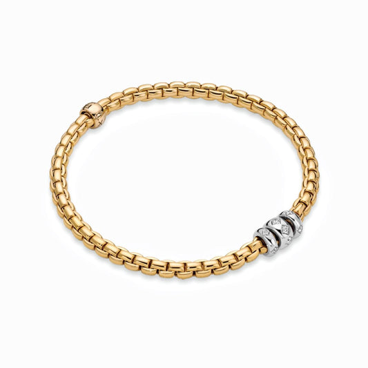 18ct yellow gold FOPE Flex'it bracelet with 18ct white gold diamond set rhombus rondels