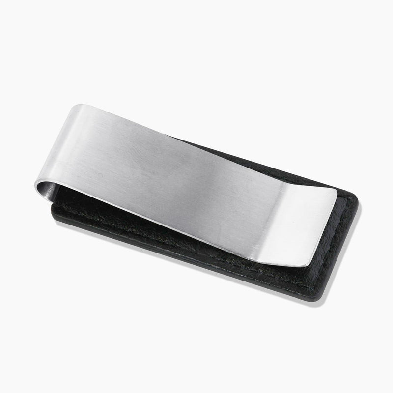 Brushed stainless steel money clip with PU leather