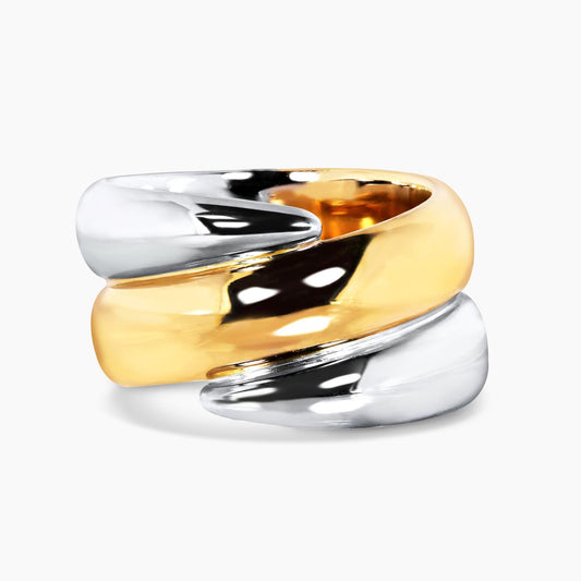 18ct yellow and white gold solid twist ring