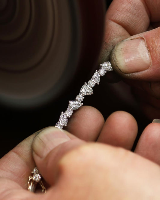 18ct white gold heart round marquise & pear cut diamonds tennis bracelet