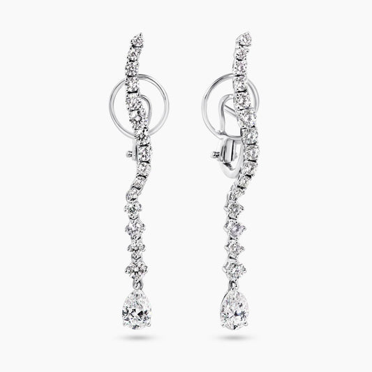 18ct white gold pear and round brilliant cut diamonds drop earrings