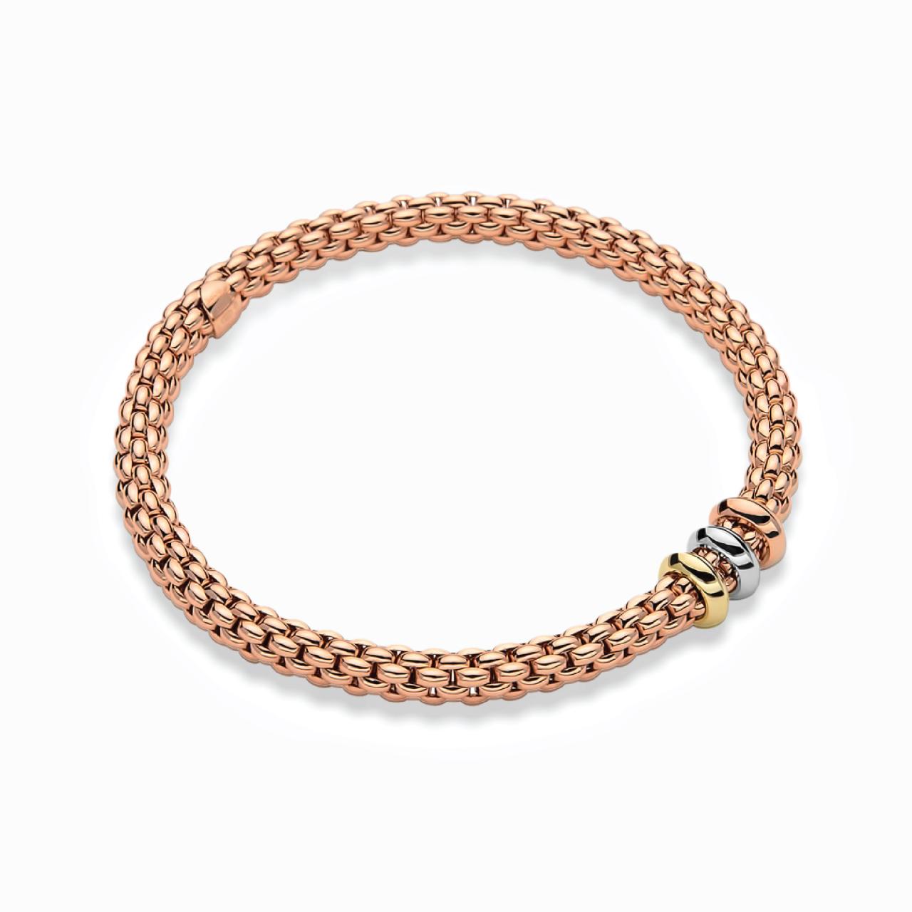 18ct rose gold FOPE bracelet with 18ct white, yellow and rose gold rondels