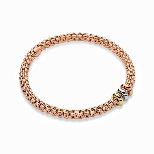 18ct rose gold FOPE bracelet with 18ct white, yellow and rose gold rondels