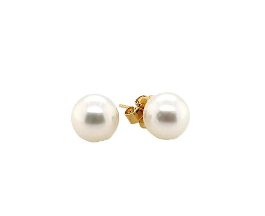 18ct yellow gold 9mm south sea pear stud earrings