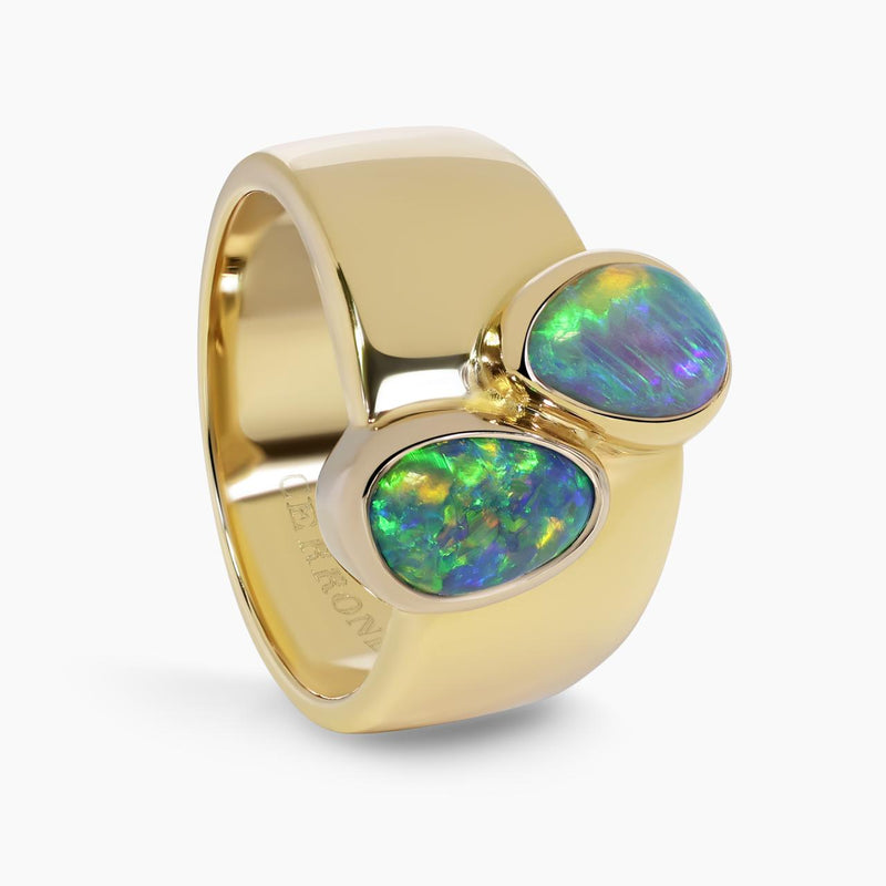 The Golden Horizon Ring – 18ct Yellow Gold Opal Ladies Dress Ring side profile