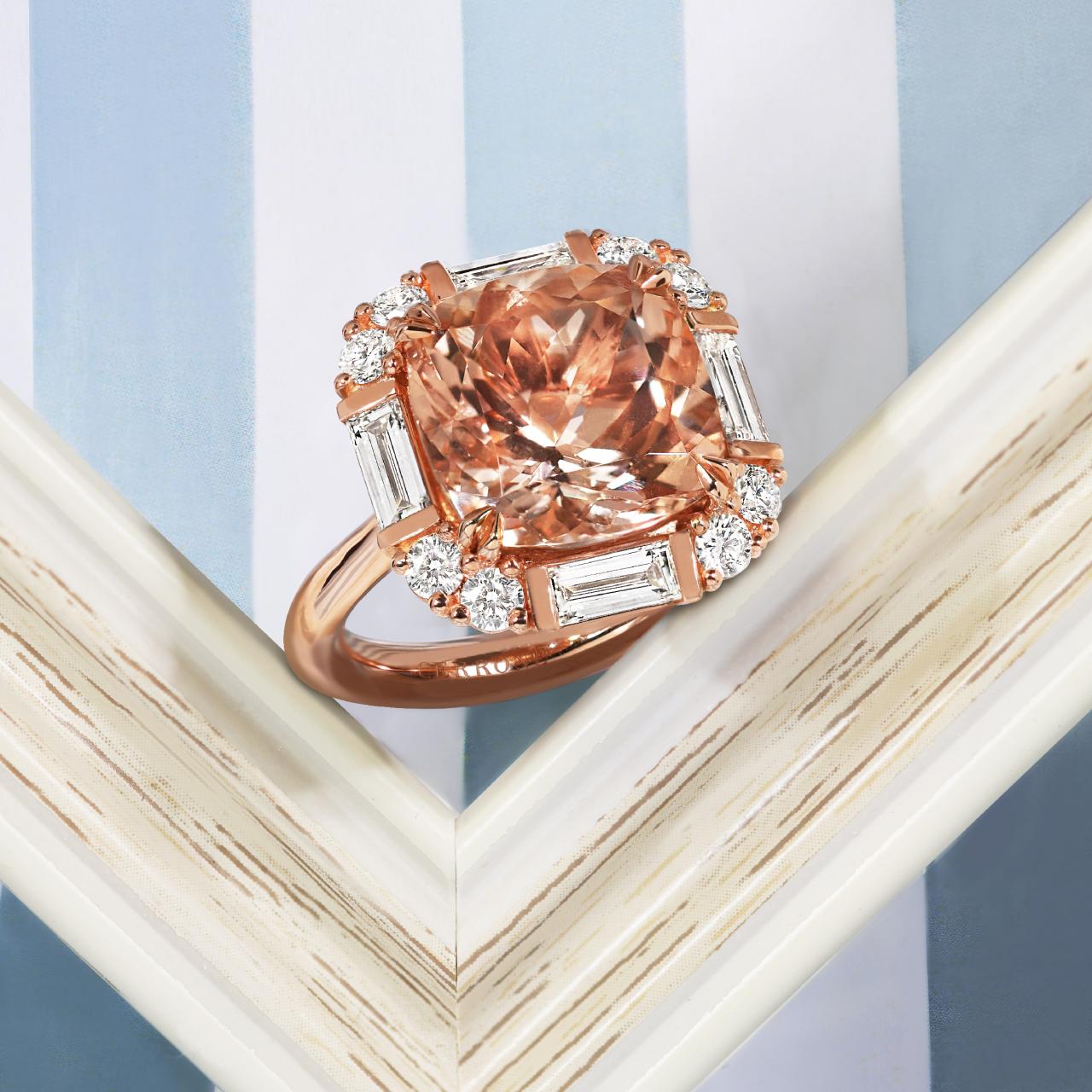 18ct rose gold cushion cut morganite and diamond ring from the Hampton Collection