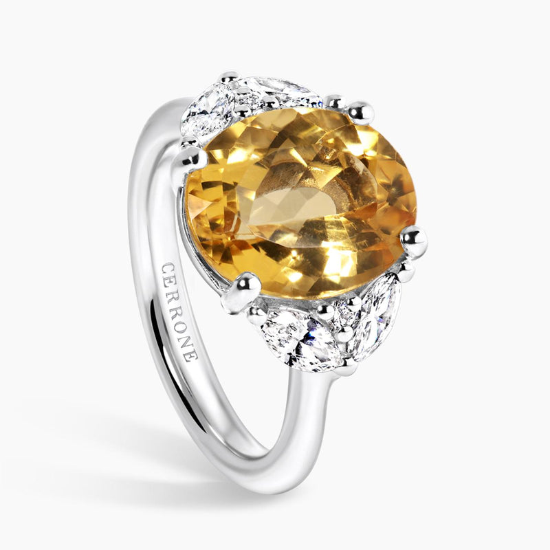 18ct white gold oval citrine and diamond ring side profile