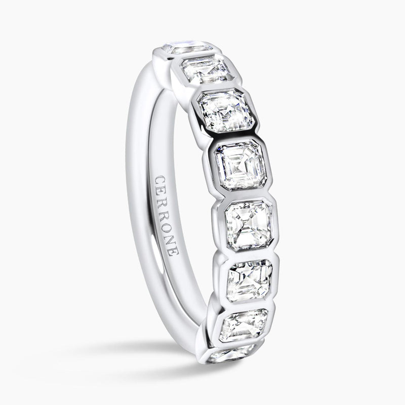 18ct white gold Asscher cut lab grown diamond ring side view