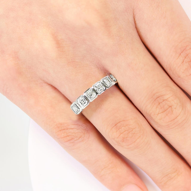 18ct white gold Asscher cut lab grown diamond ring on the finger