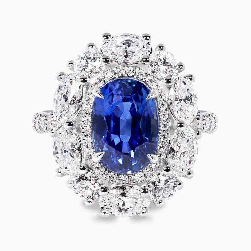 18ct white gold 4.72ct oval Ceylon sapphire and diamond ring