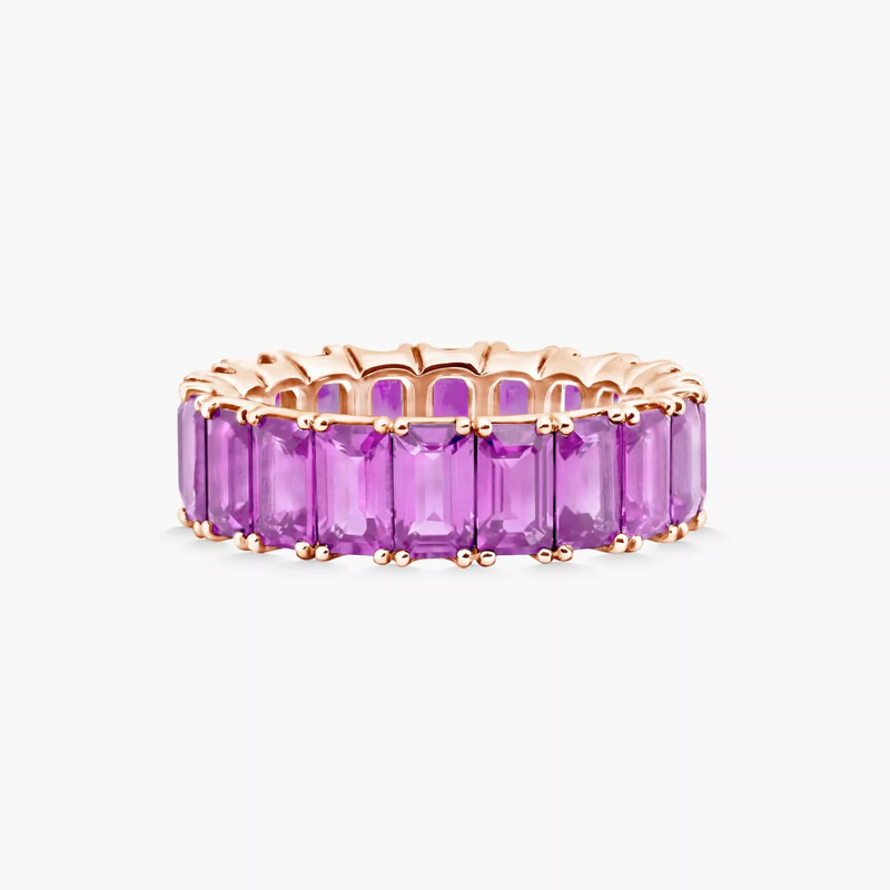 18ct rose gold emerald cut purple pink sapphires full circle ring