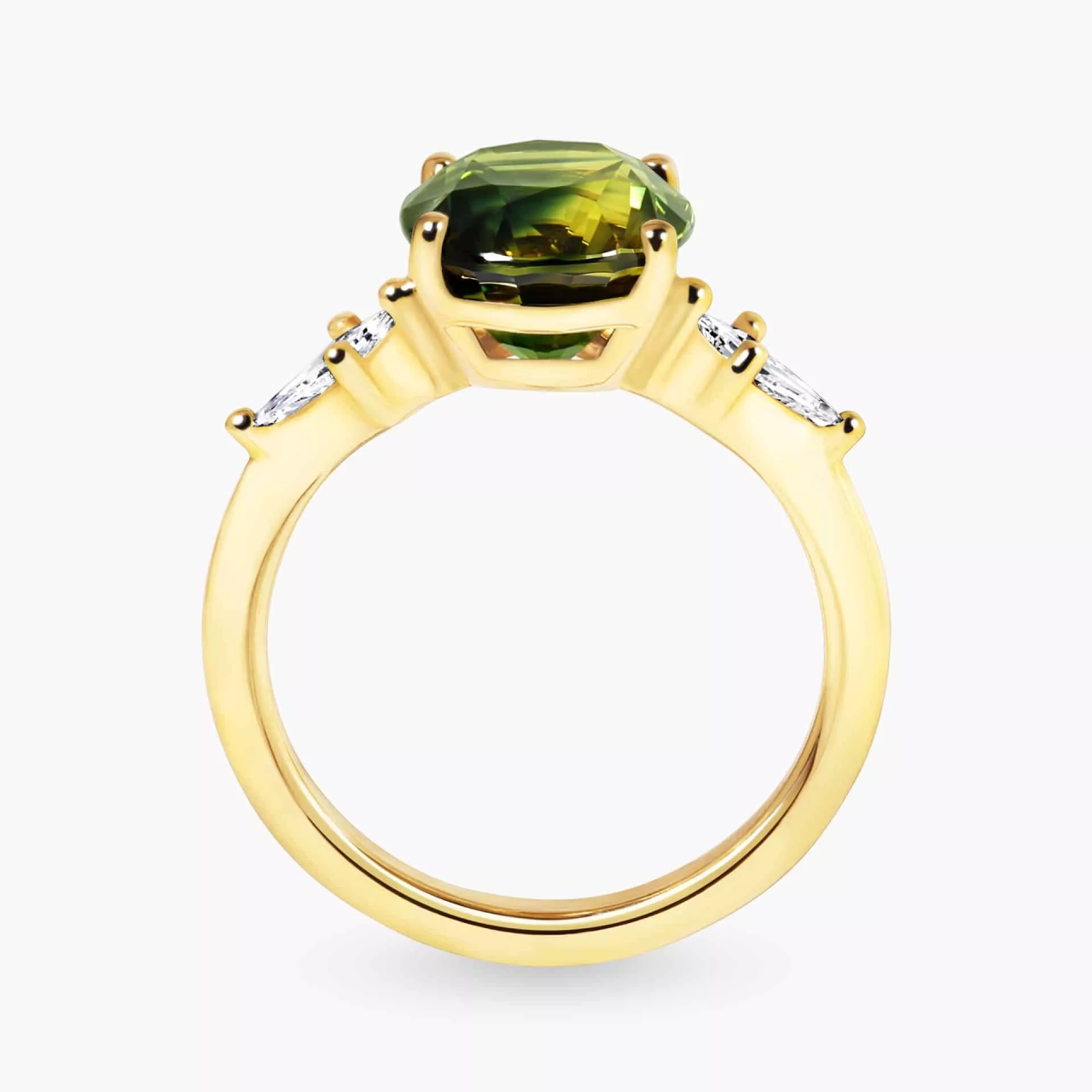 18ct yellow gold oval green and blue Australian parti sapphire and diamond ring