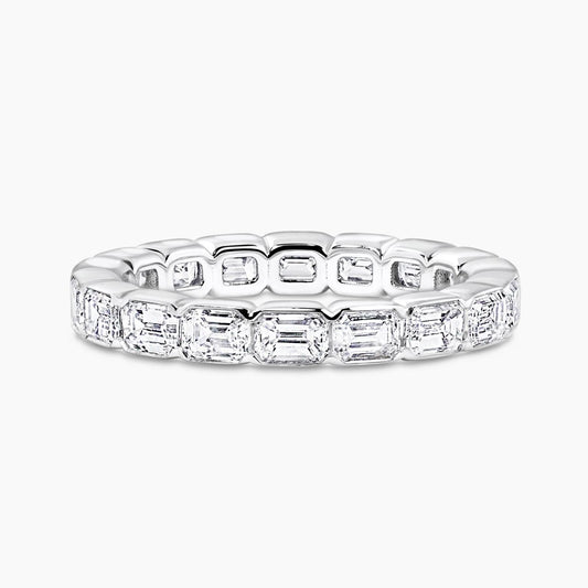 18ct white gold bezel set emerald cut diamond full circle ring