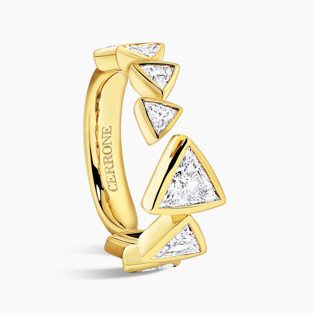 18ct yellow gold trilliant cut diamond bezel set ring