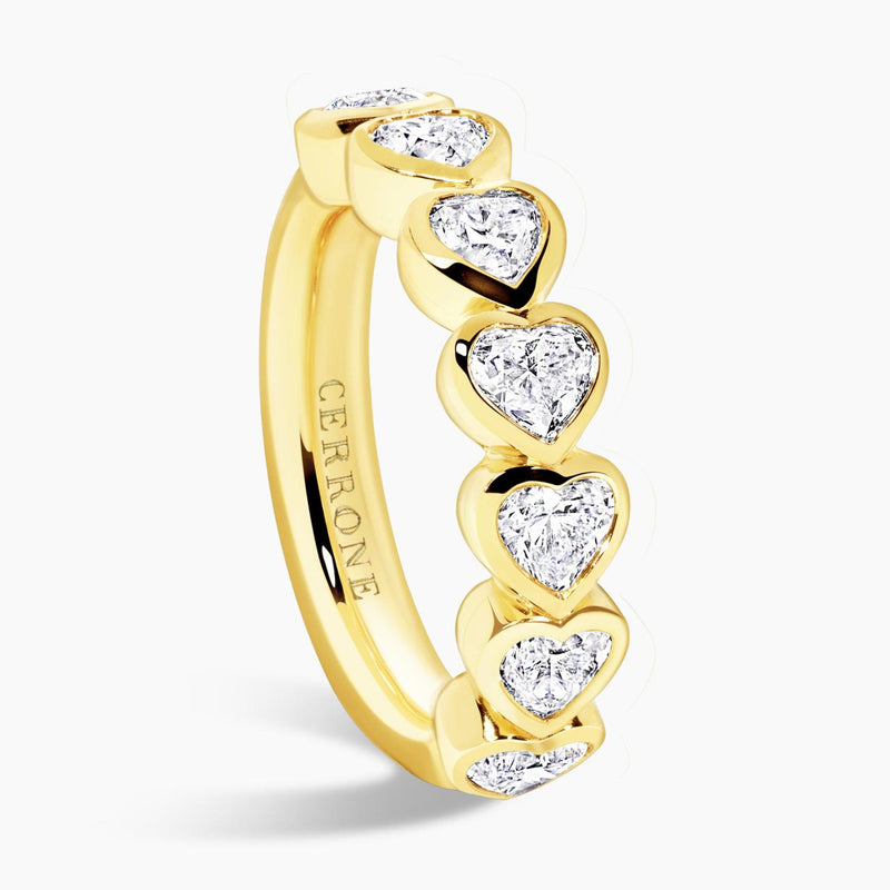 18ct yellow gold heart shape bezel set diamond ring side view