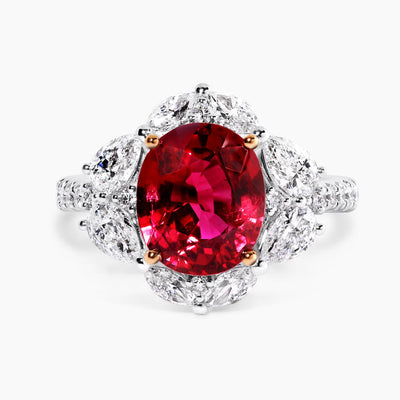 18ct white and rose gold oval Mozambique ruby and diamond ring