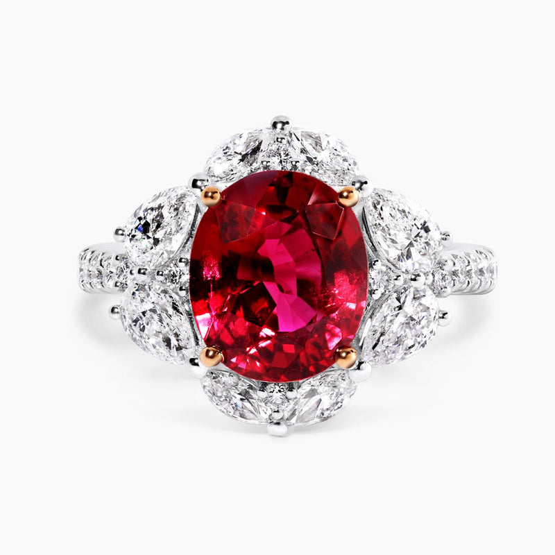 18ct white and rose gold oval Mozambique ruby and diamond ring