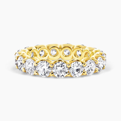 An 18ct yellow gold round brilliant cut diamond full circle ring with multiple diamonds set around the band.
