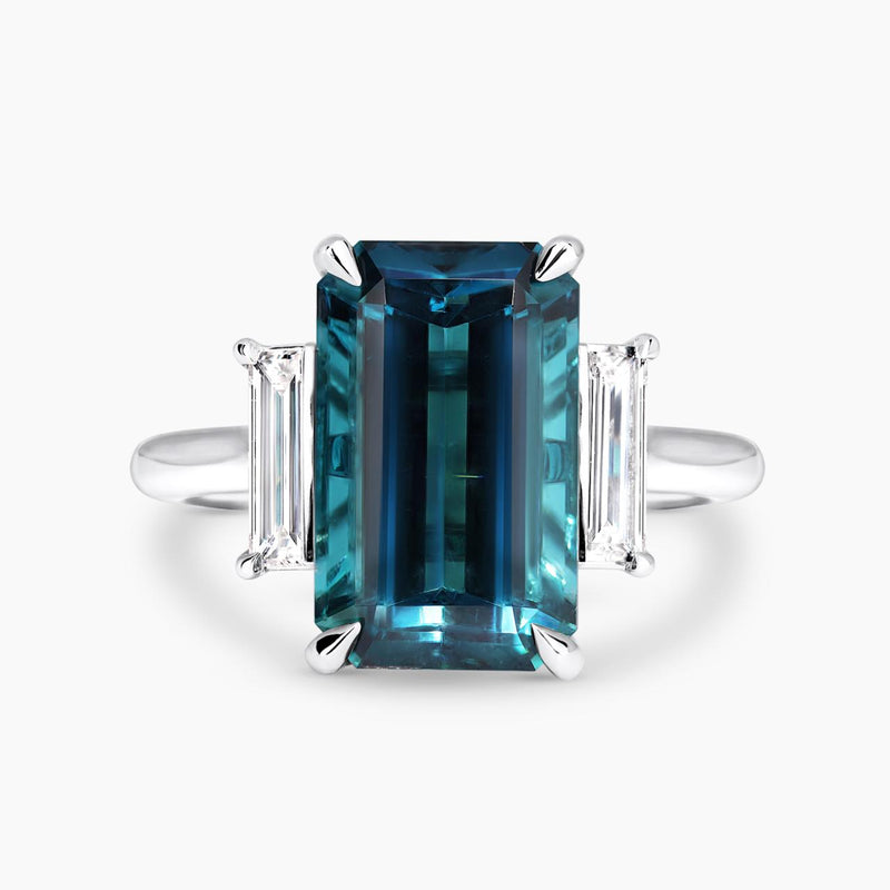 18ct white gold fancy cut indicolite tourmaline & diamond ring