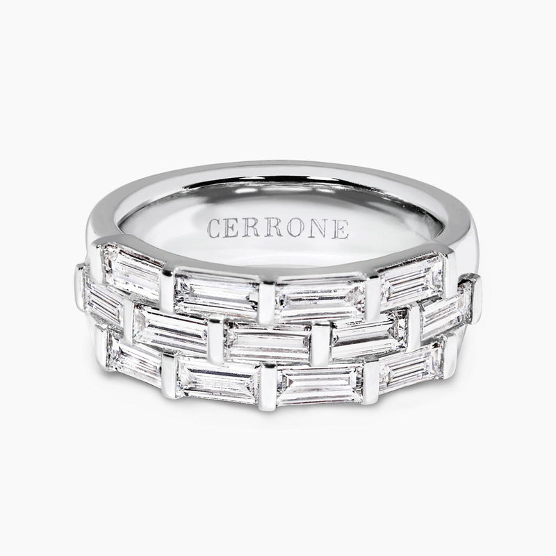 18ct white gold three row baguette diamond ring