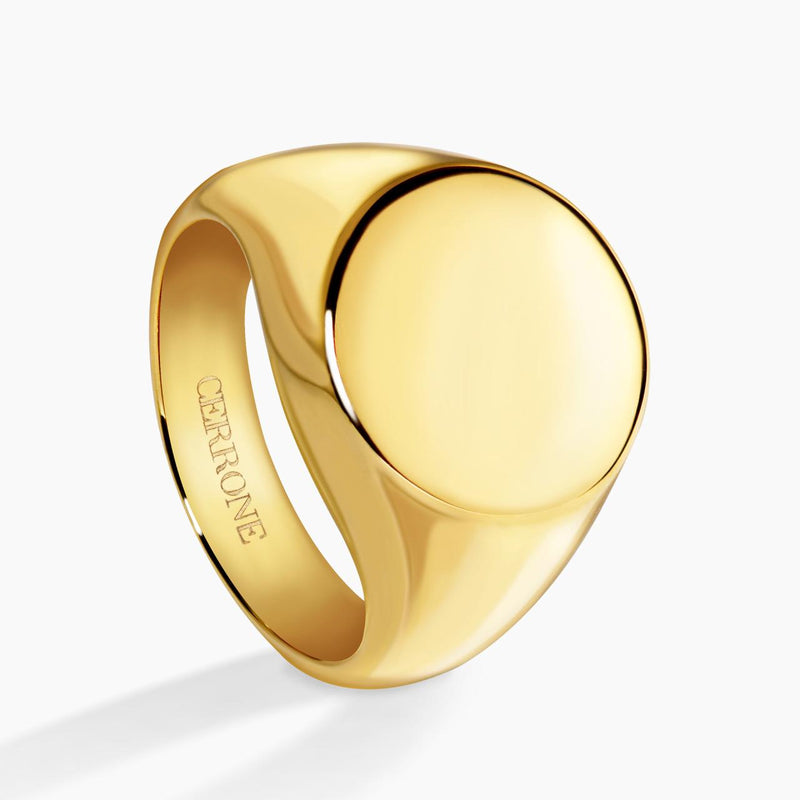 18ct yellow gold round signet ring side view