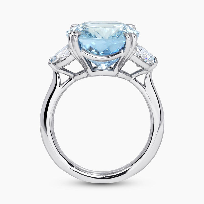 18ct white gold oval aquamarine and half moon brilliant cut diamond ring side profile