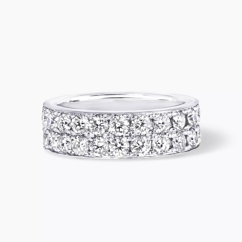 18ct white gold two row pave set round brilliant cut diamond ring