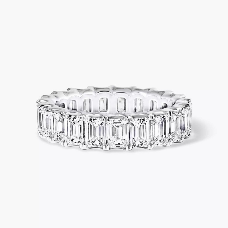 18ct white gold emerald cut diamond full circle ring