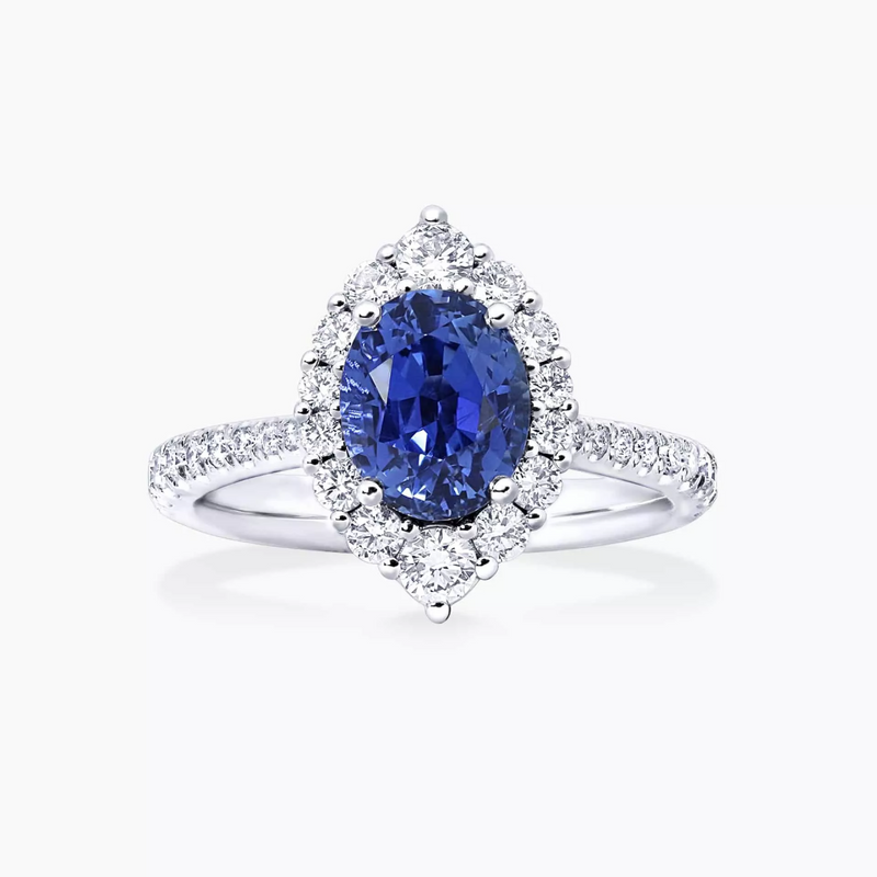18ct white gold oval Ceylon sapphire and diamond ring