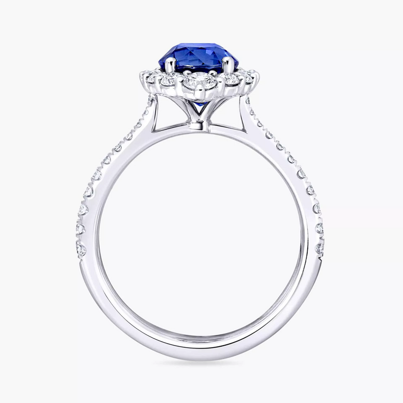 18ct white gold oval Ceylon sapphire and diamond ring side profile