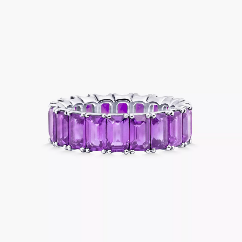 18ct white gold emerald cut purple sapphire full circle ring