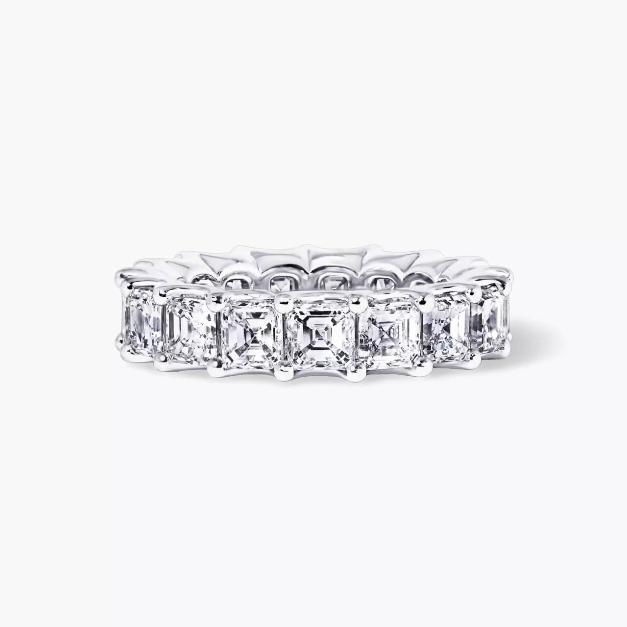 18ct white gold Asscher cut diamond full circle ring
