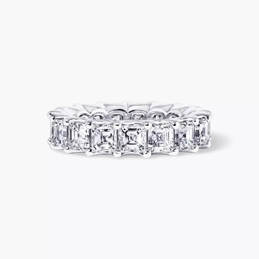 18ct white gold Asscher cut diamond full circle ring