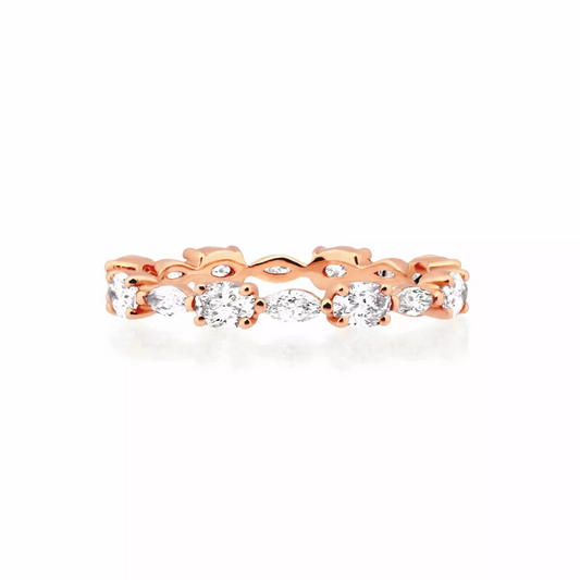 18ct rose gold oval and marquise diamond full circle ring