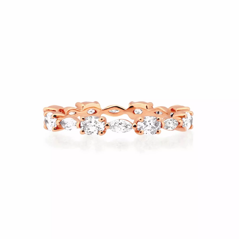 18ct rose gold oval and marquise diamond full circle ring