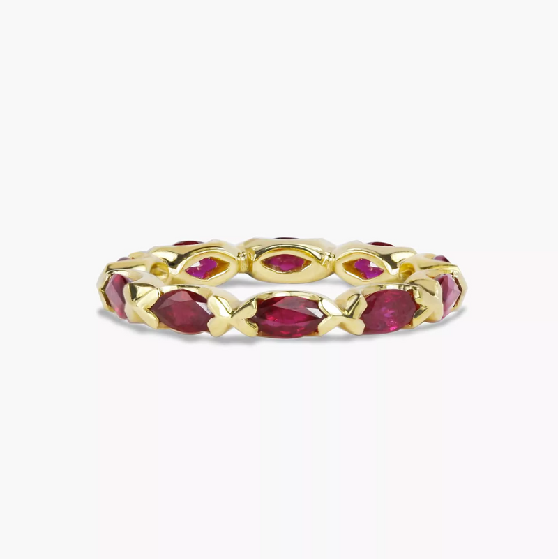 18ct yellow gold marquise cut ruby full circle ring