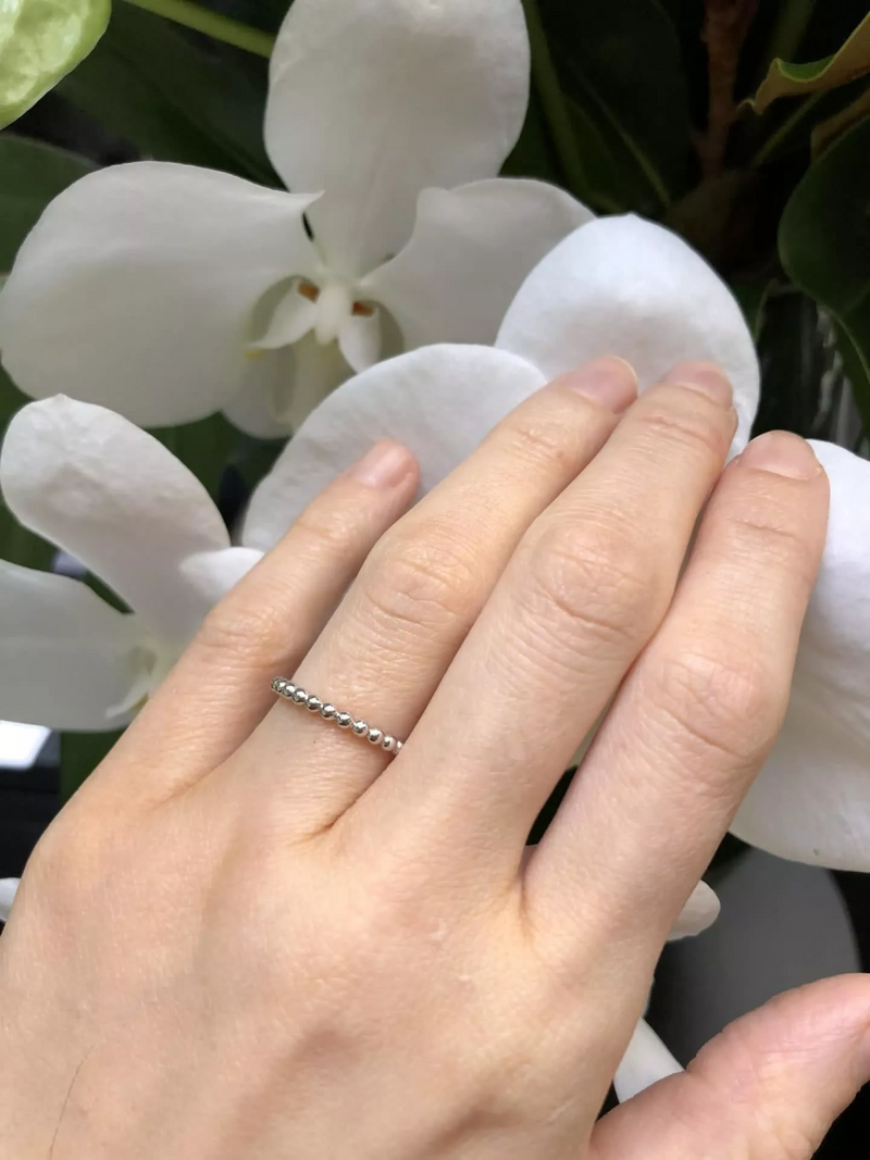 18ct White Gold Full Circle Ball Ring on the finger