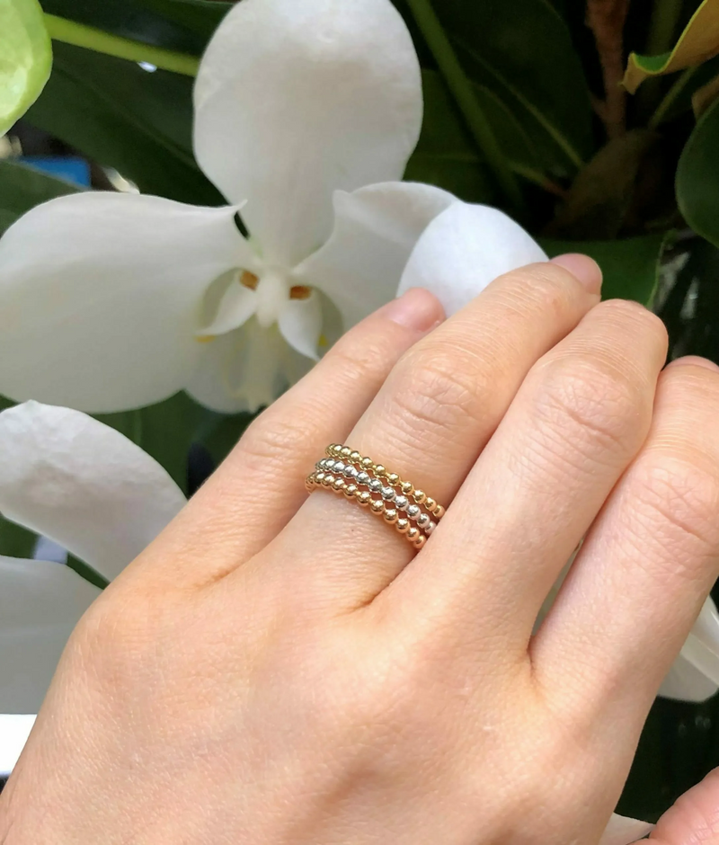 18ct White Gold Full Circle Ball Ring on the finger