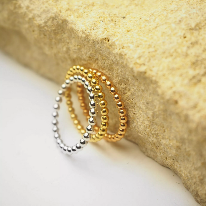 18ct White Gold Full Circle Ball Ring with yellow and rose gold rings